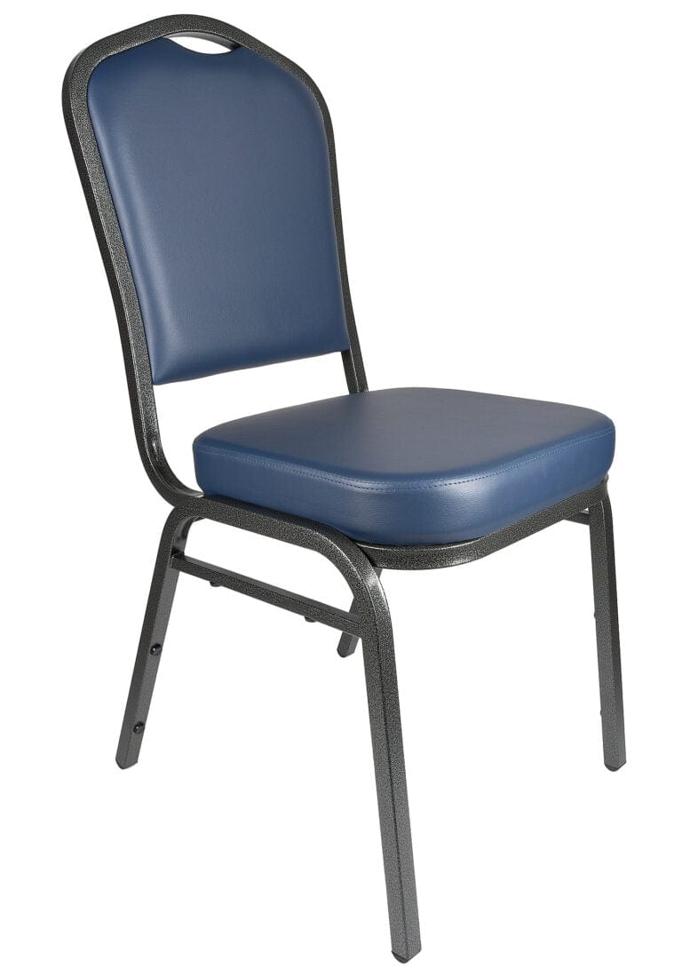Chivari Navy Blue Vinyl Silver Vein Steel Frame Crown Back Banquet Chair CQCVBLU-ZF-T