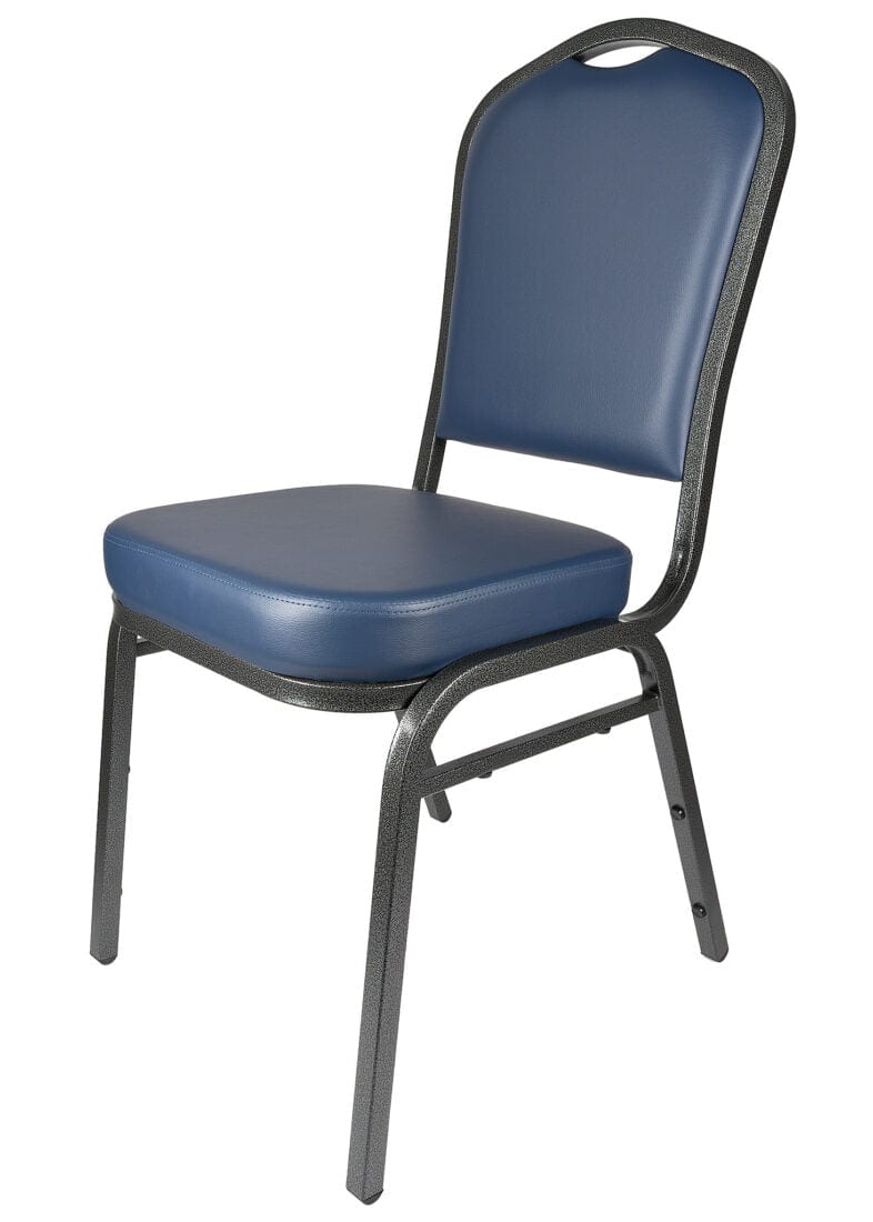 Chivari Navy Blue Vinyl Silver Vein Steel Frame Crown Back Banquet Chair CQCVBLU-ZF-T