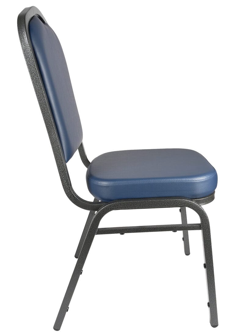 Chivari Navy Blue Vinyl Silver Vein Steel Frame Crown Back Banquet Chair CQCVBLU-ZF-T