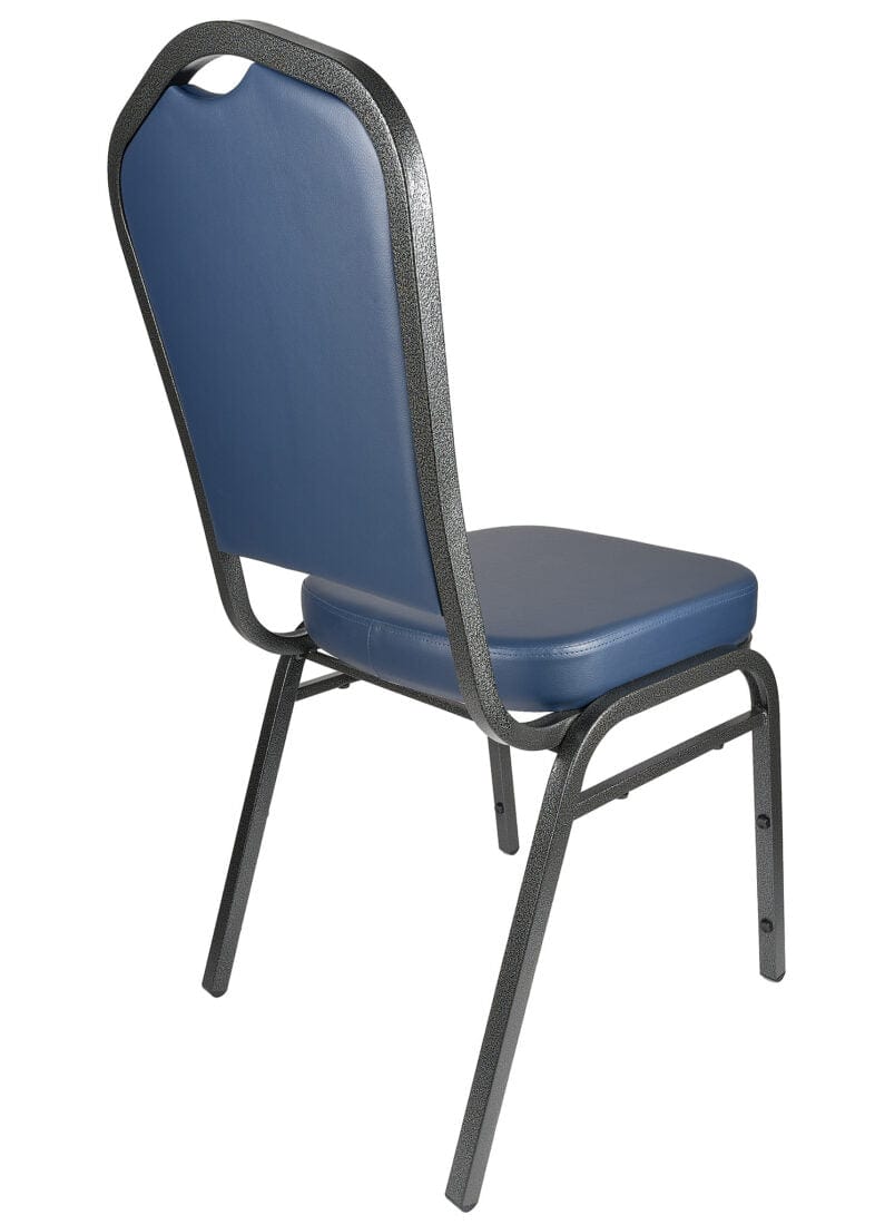 Chivari Navy Blue Vinyl Silver Vein Steel Frame Crown Back Banquet Chair CQCVBLU-ZF-T