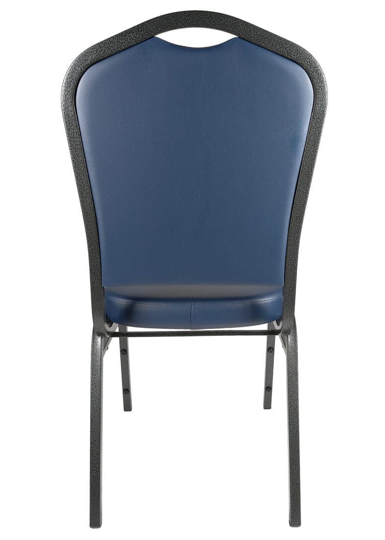 Chivari Navy Blue Vinyl Silver Vein Steel Frame Crown Back Banquet Chair CQCVBLU-ZF-T
