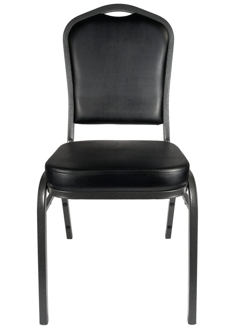 Chivari Black Vinyl Silver Vein Steel Frame Crown Back Banquet Chair CQCVB-ZF-T