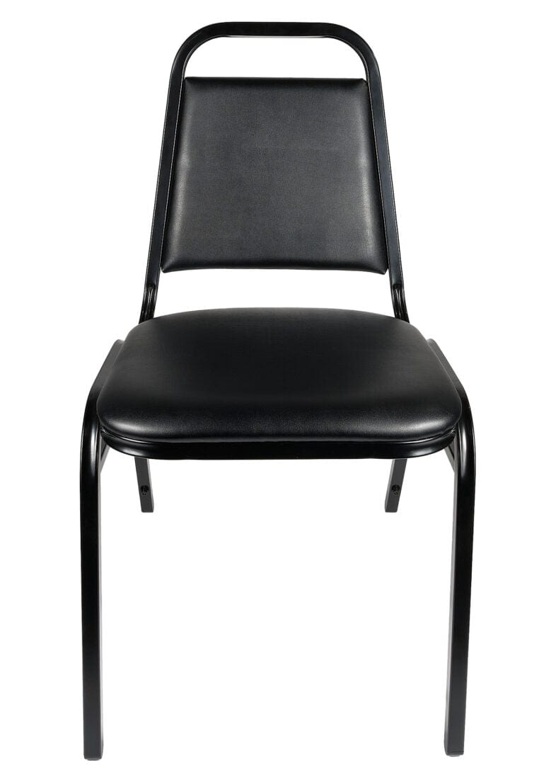 Chivari Scratch and Dent Black Vinyl Black Steel Frame Trapezoid Back 34" Banquet Chair CQTVB4-ZF-T-SD