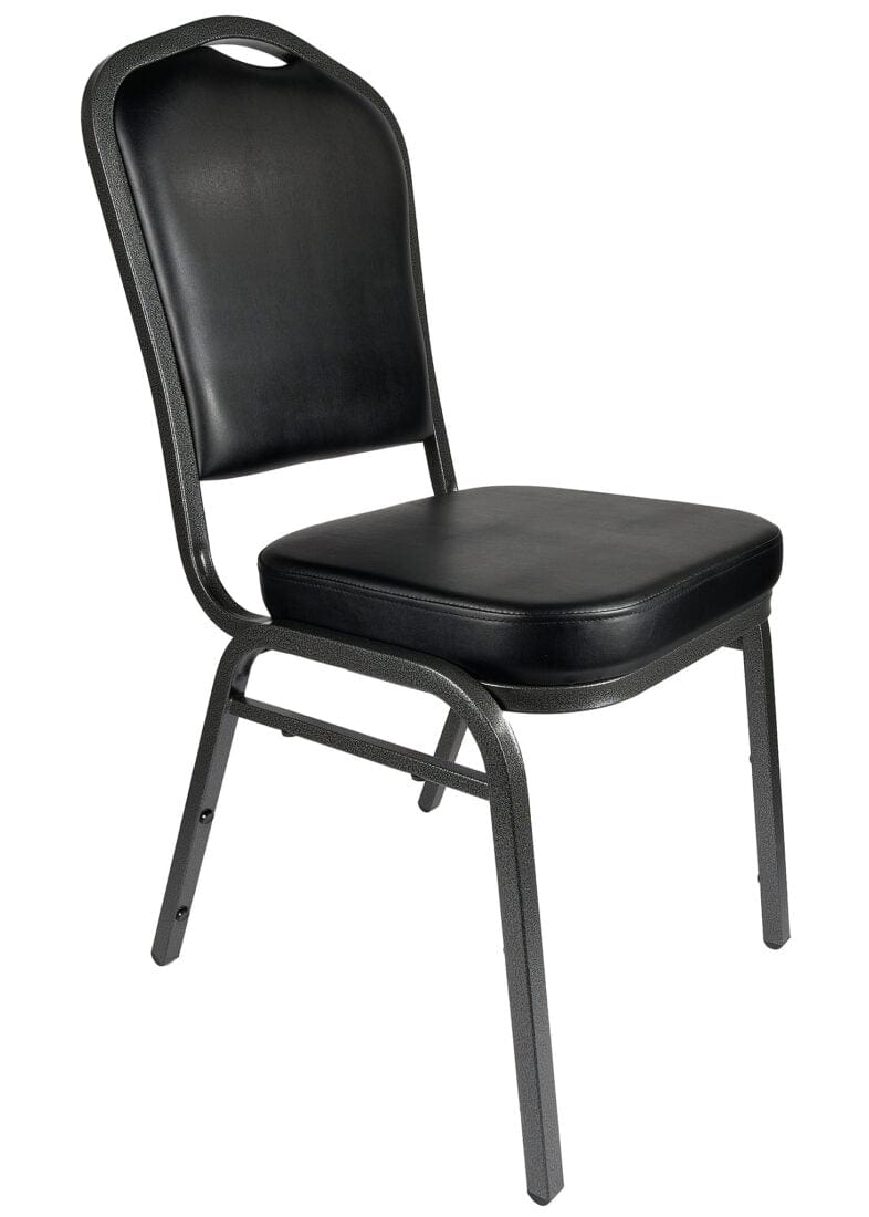 Chivari Black Vinyl Silver Vein Steel Frame Crown Back Banquet Chair CQCVB-ZF-T