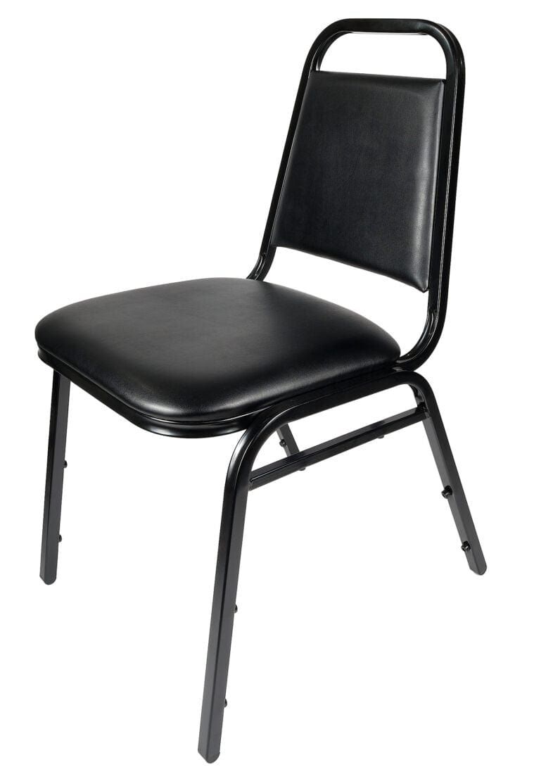 Chivari Scratch and Dent Black Vinyl Black Steel Frame Trapezoid Back 34" Banquet Chair CQTVB4-ZF-T-SD