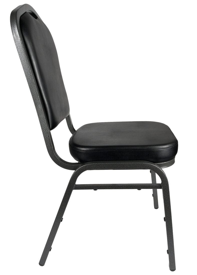Chivari Black Vinyl Silver Vein Steel Frame Crown Back Banquet Chair CQCVB-ZF-T
