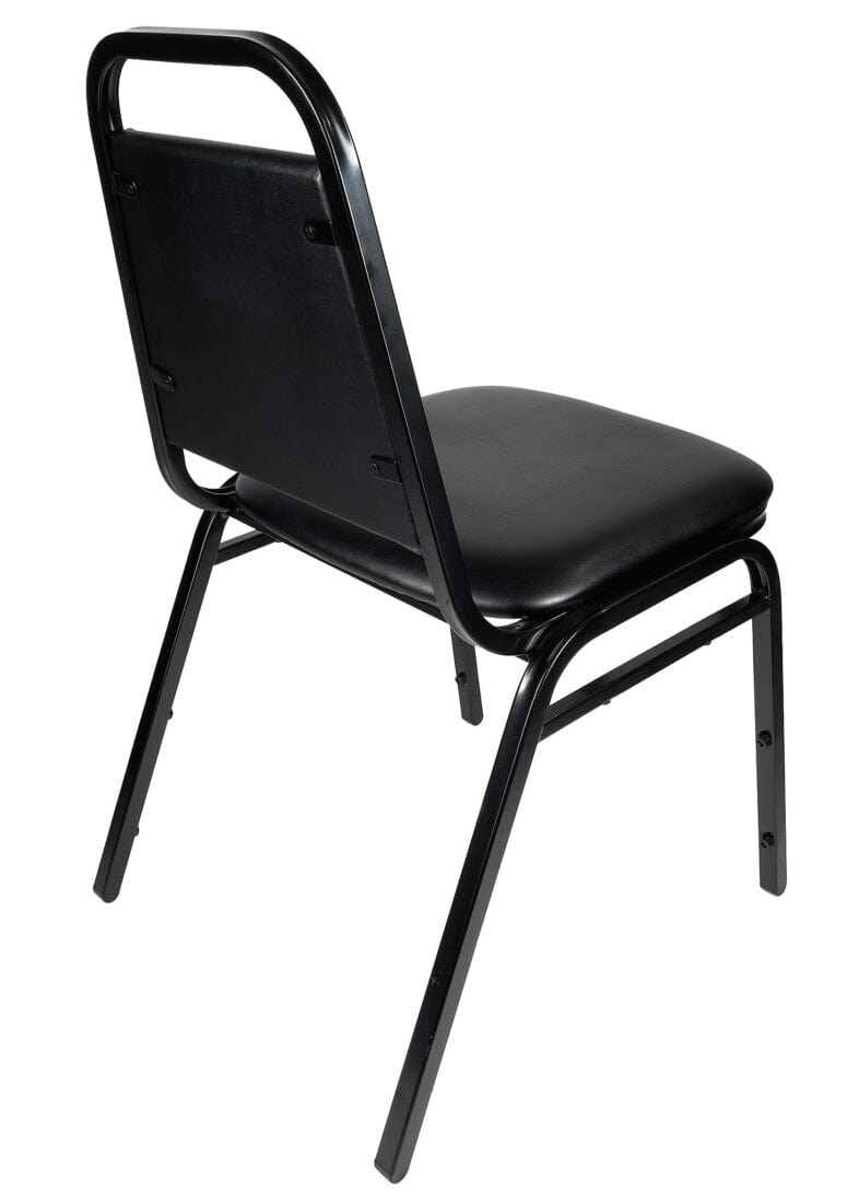 Chivari Scratch and Dent Black Vinyl Black Steel Frame Trapezoid Back 34" Banquet Chair CQTVB4-ZF-T-SD