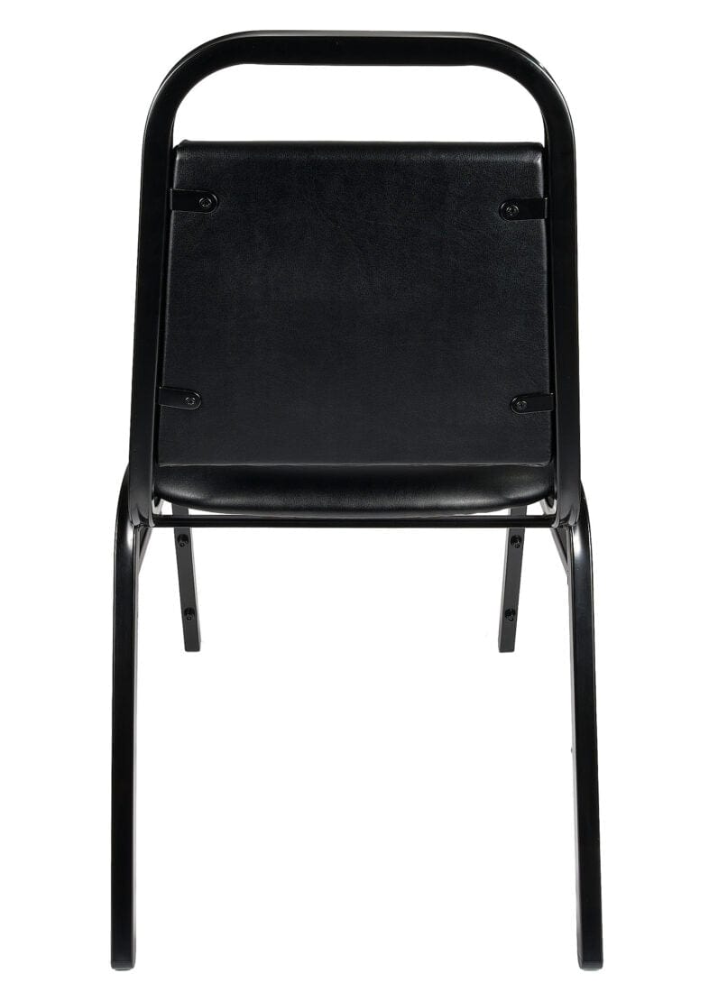 Chivari Scratch and Dent Black Vinyl Black Steel Frame Trapezoid Back 34" Banquet Chair CQTVB4-ZF-T-SD