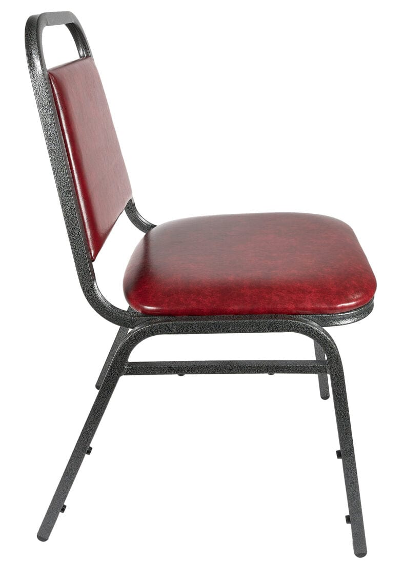 Chivari Burgundy Vinyl Silver Vein Steel Frame Trapezoid Back 32" Banquet Chair CQTVBU-ZF-T