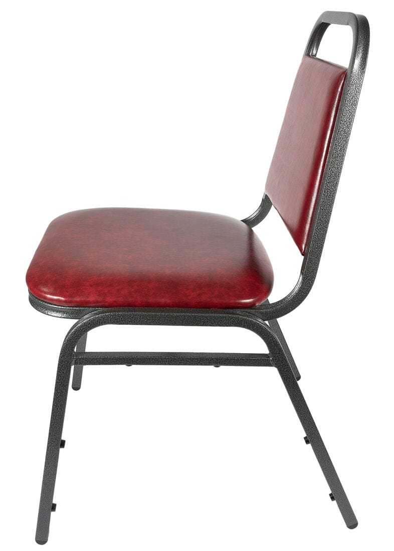 Chivari Burgundy Vinyl Silver Vein Steel Frame Trapezoid Back 32" Banquet Chair CQTVBU-ZF-T