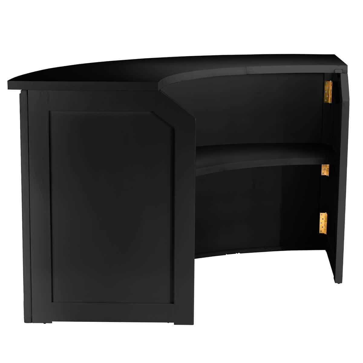 Chivari 7' Black Single Panel Quarter Round Serpentine Bar with HPL Flush Top BAR-SERP-84KTFL-BLK-AX-T