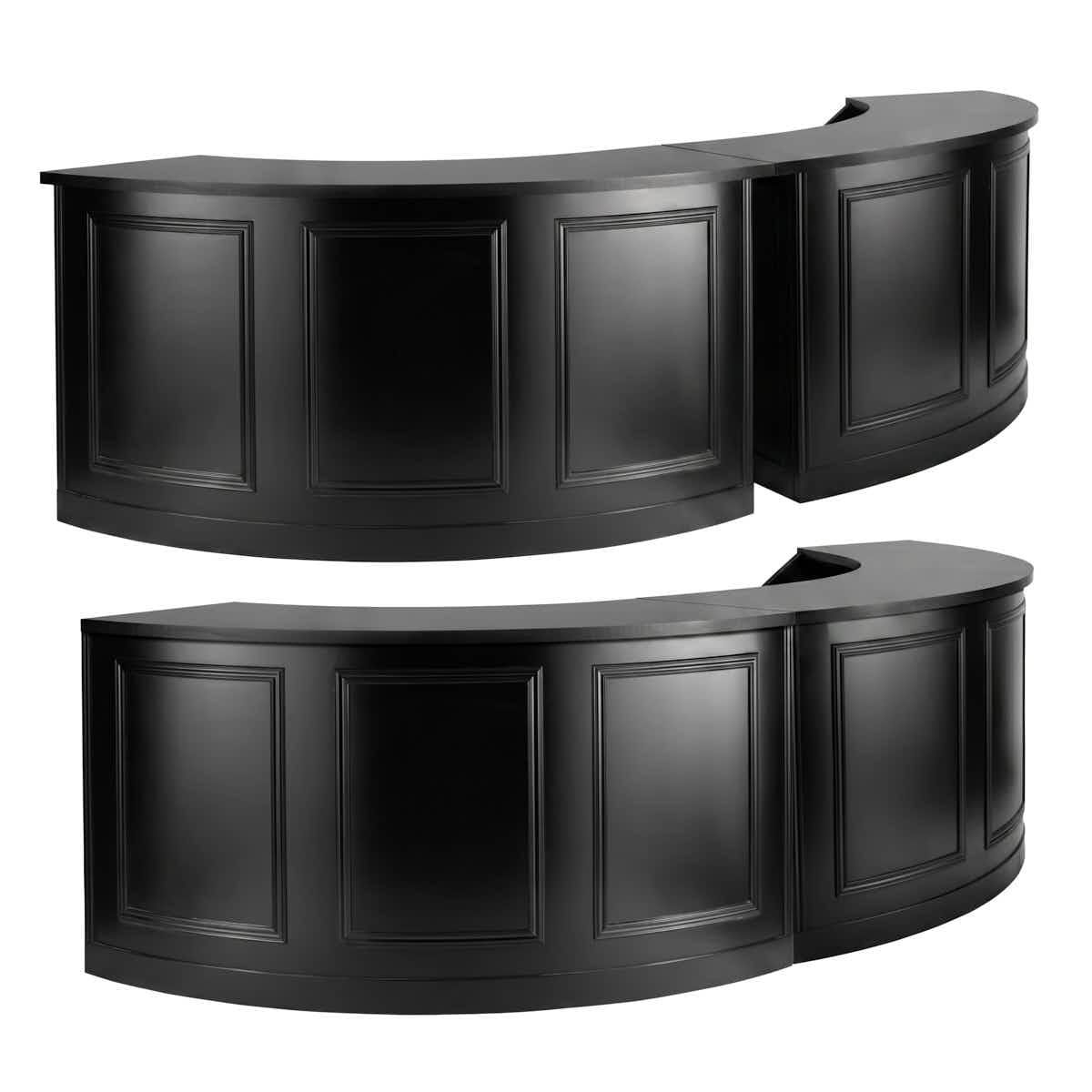 Chivari 7' Black 3 Panel Quarter Round Serpentine Bar with HPL Flush Top BAR-SERP3-84KTFL-BLK-AX-T