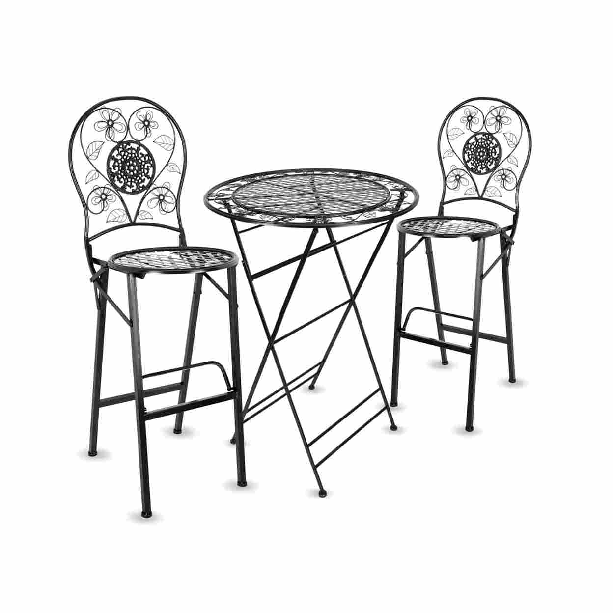 Chivari Barcelona Bistro Set in Black includes 32" Cocktail Table and 2 Round Barstools BBBMRB-KT-AX