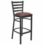 Ladder Back Bar Stool with Black Frame and Brown Vinyl Seat