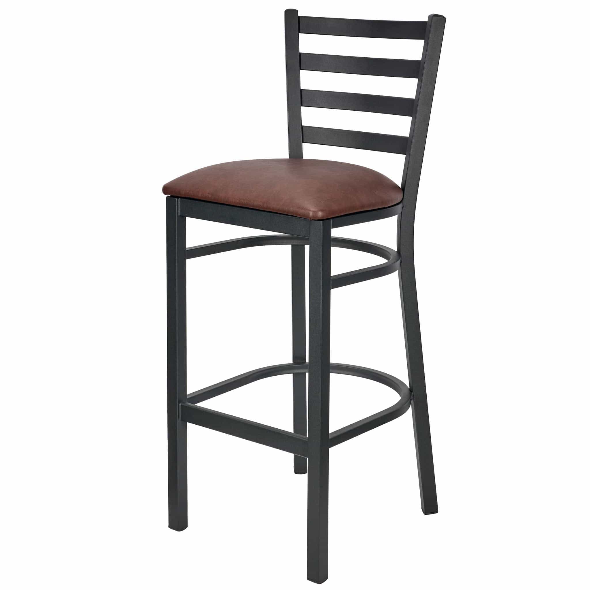 Chivari Ladder Back Bar Stool with Black Frame and Brown Vinyl Seat BLMBVBR-ZF-KT