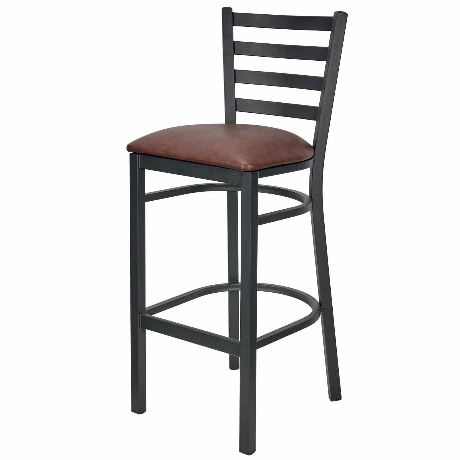 Chivari Ladder Back Bar Stool with Black Frame and Brown Vinyl Seat BLMBVBR-ZF-KT