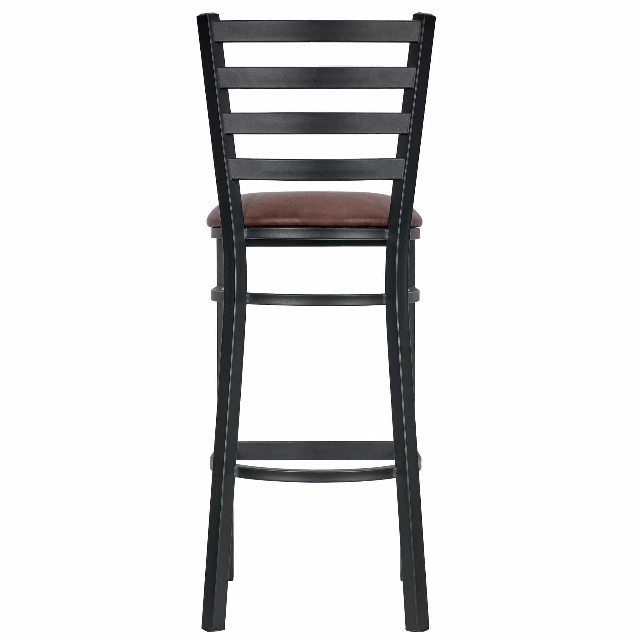 Chivari Ladder Back Bar Stool with Black Frame and Brown Vinyl Seat BLMBVBR-ZF-KT