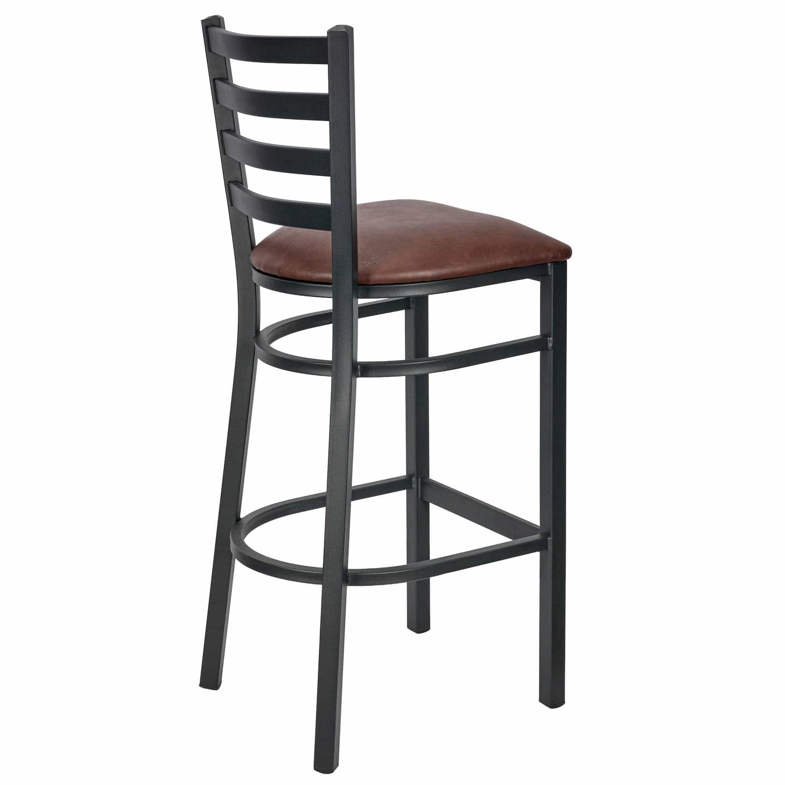Chivari Ladder Back Bar Stool with Black Frame and Brown Vinyl Seat BLMBVBR-ZF-KT
