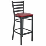 Ladder Back Bar Stool with Black Frame and Burgundy Vinyl Seat