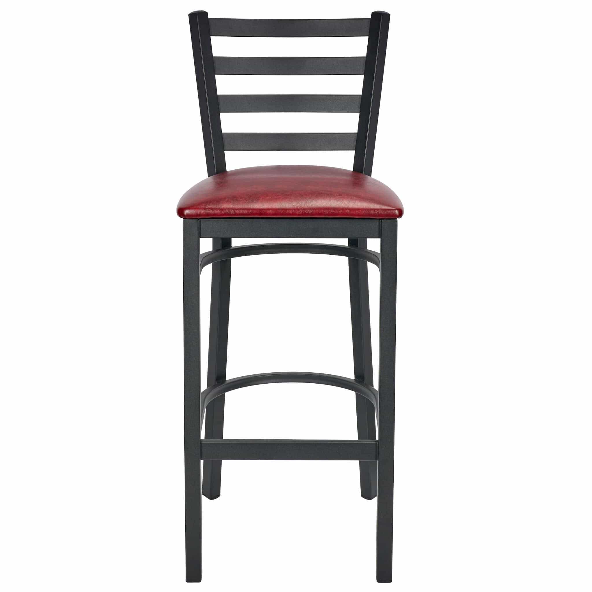 Chivari Ladder Back Bar Stool with Black Frame and Burgundy Vinyl Seat BLMBVBU-ZF-KT