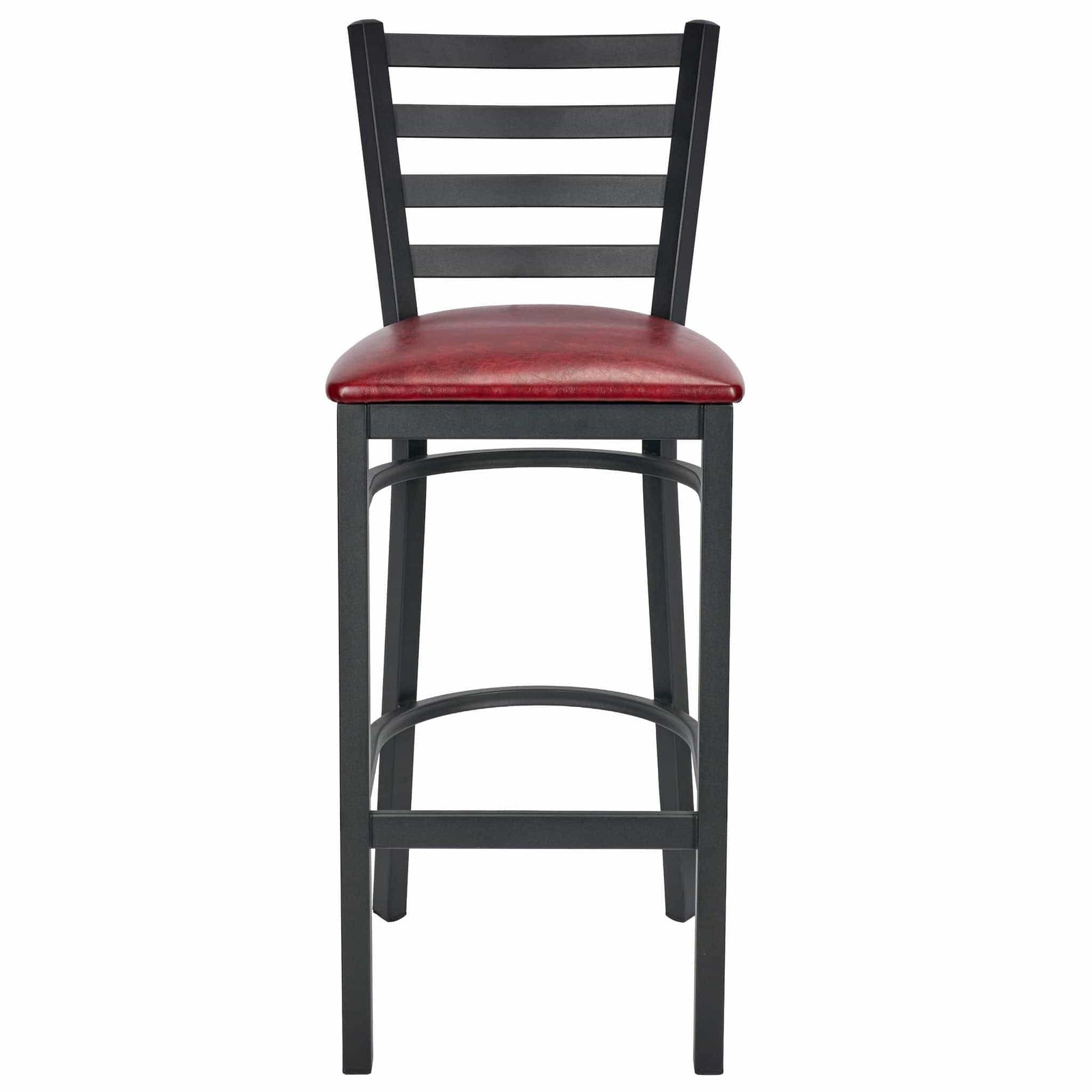 Chivari Ladder Back Bar Stool with Black Frame and Burgundy Vinyl Seat BLMBVBU-ZF-KT