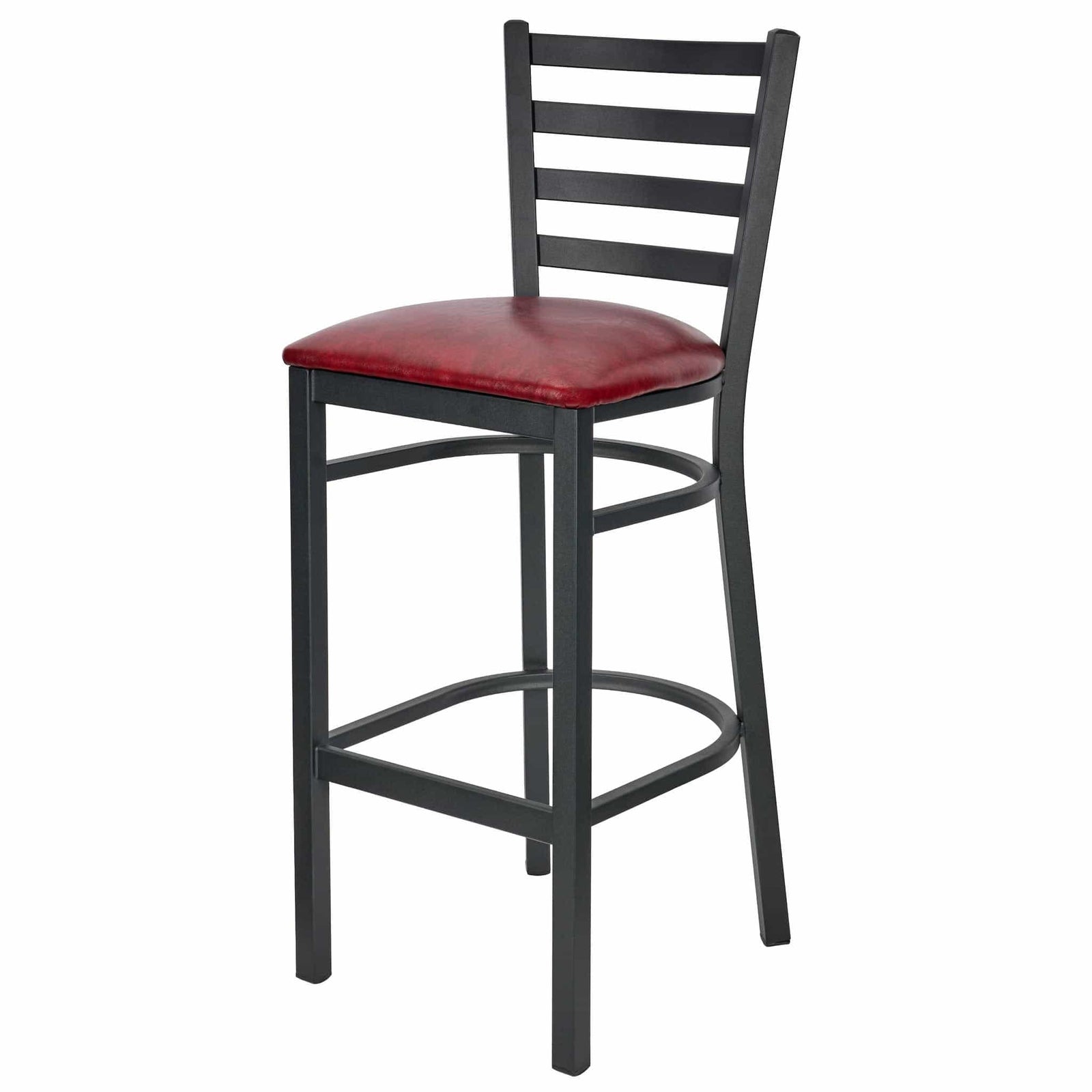Chivari Ladder Back Bar Stool with Black Frame and Burgundy Vinyl Seat BLMBVBU-ZF-KT