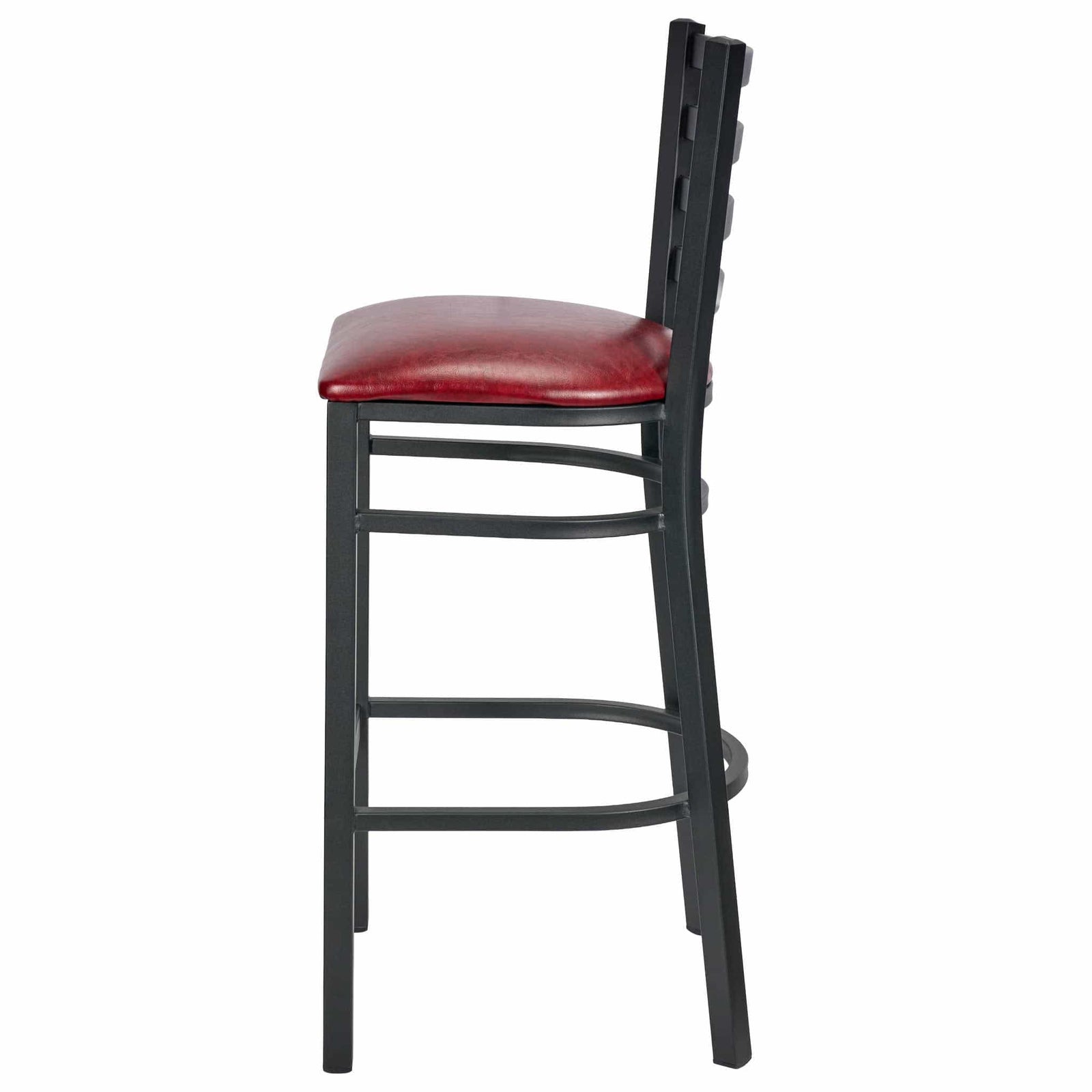 Chivari Ladder Back Bar Stool with Black Frame and Burgundy Vinyl Seat BLMBVBU-ZF-KT