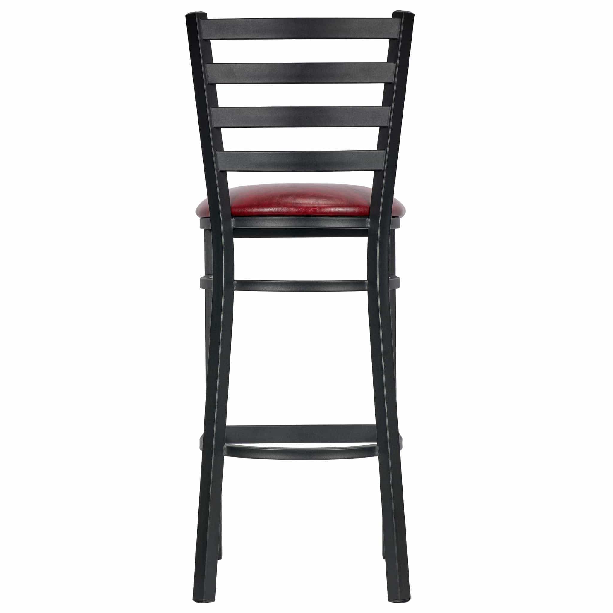 Chivari Ladder Back Bar Stool with Black Frame and Burgundy Vinyl Seat BLMBVBU-ZF-KT