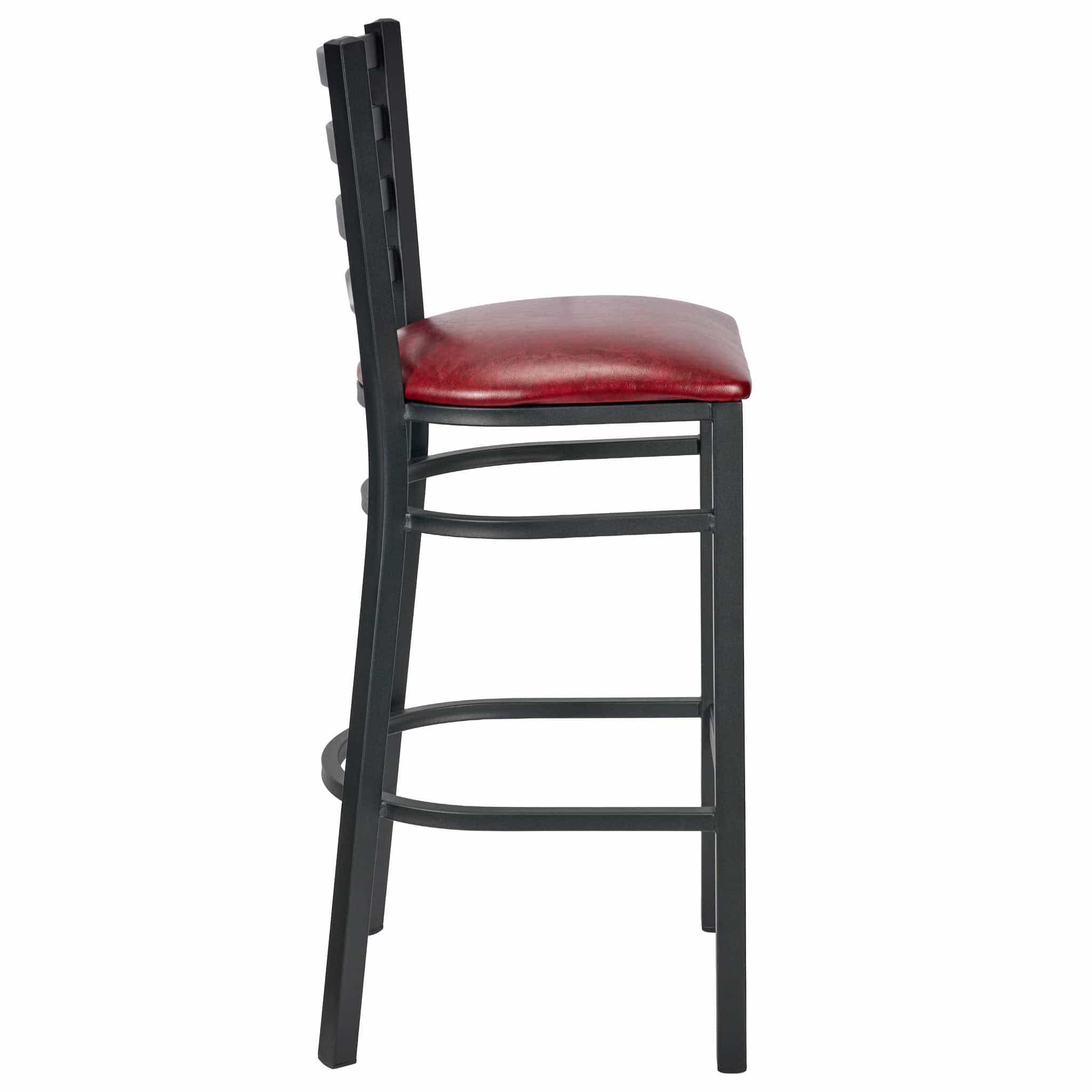 Chivari Ladder Back Bar Stool with Black Frame and Burgundy Vinyl Seat BLMBVBU-ZF-KT