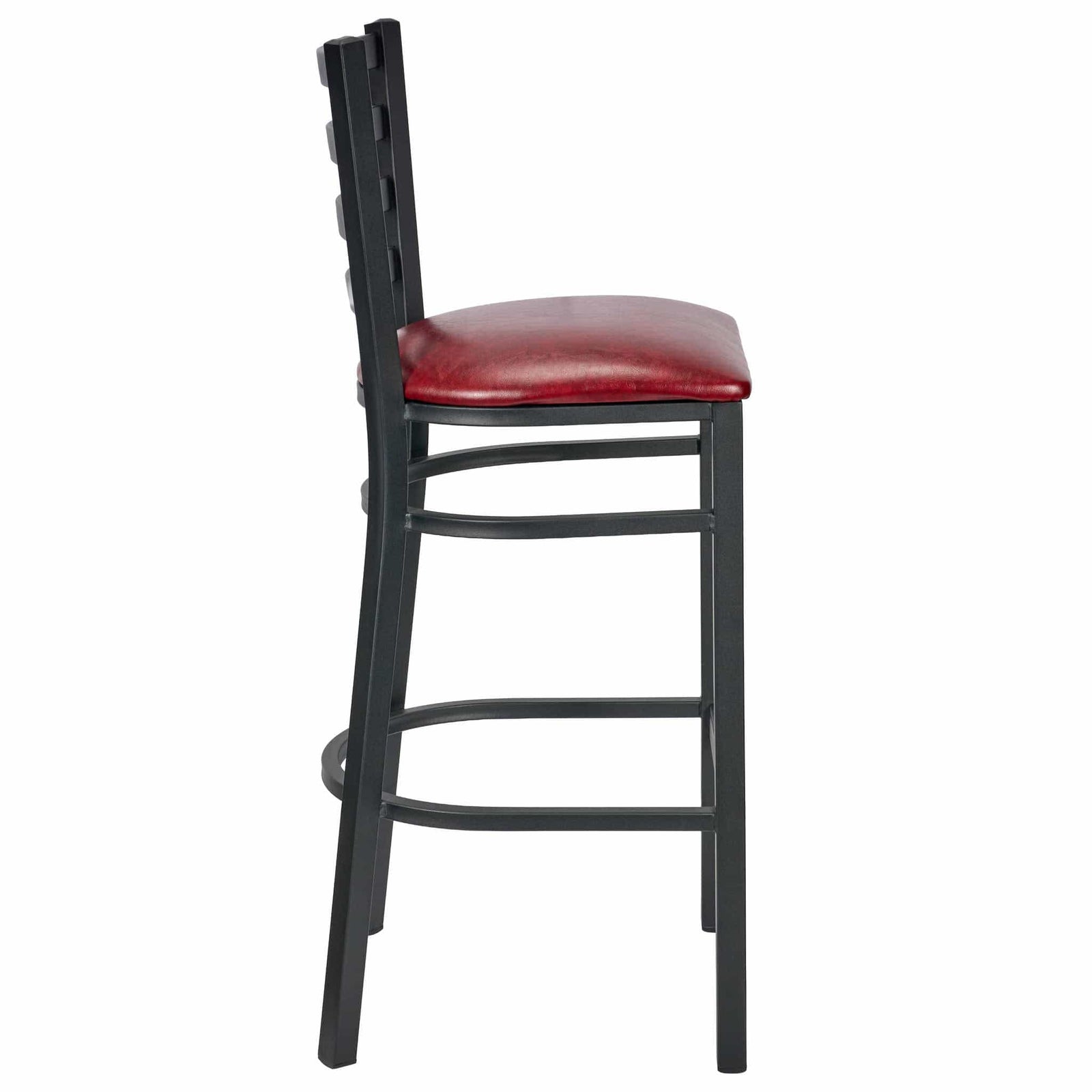 Chivari Ladder Back Bar Stool with Black Frame and Burgundy Vinyl Seat BLMBVBU-ZF-KT
