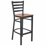 Ladder Back Bar Stool with Black Frame and Cherry Wood Seat