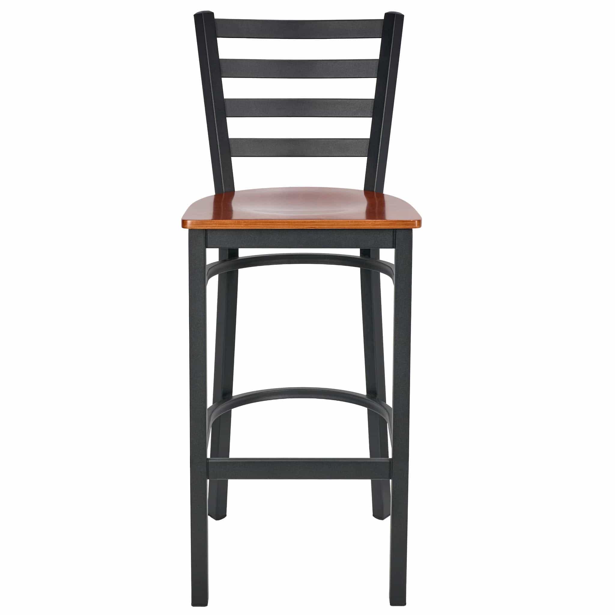 Chivari Ladder Back Bar Stool with Black Frame and Cherry Wood Seat BLMBWCW-ZF-KT