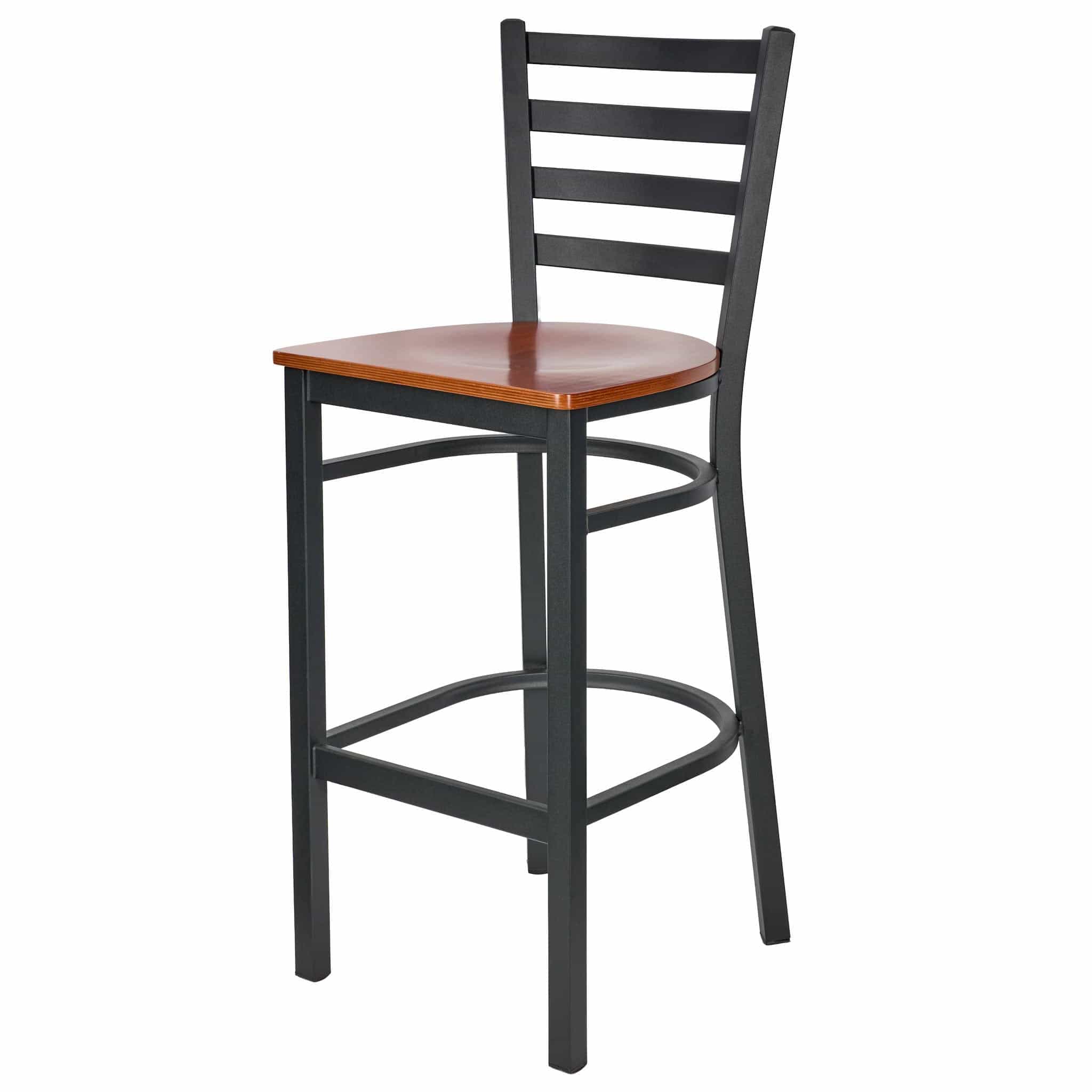 Chivari Ladder Back Bar Stool with Black Frame and Cherry Wood Seat BLMBWCW-ZF-KT