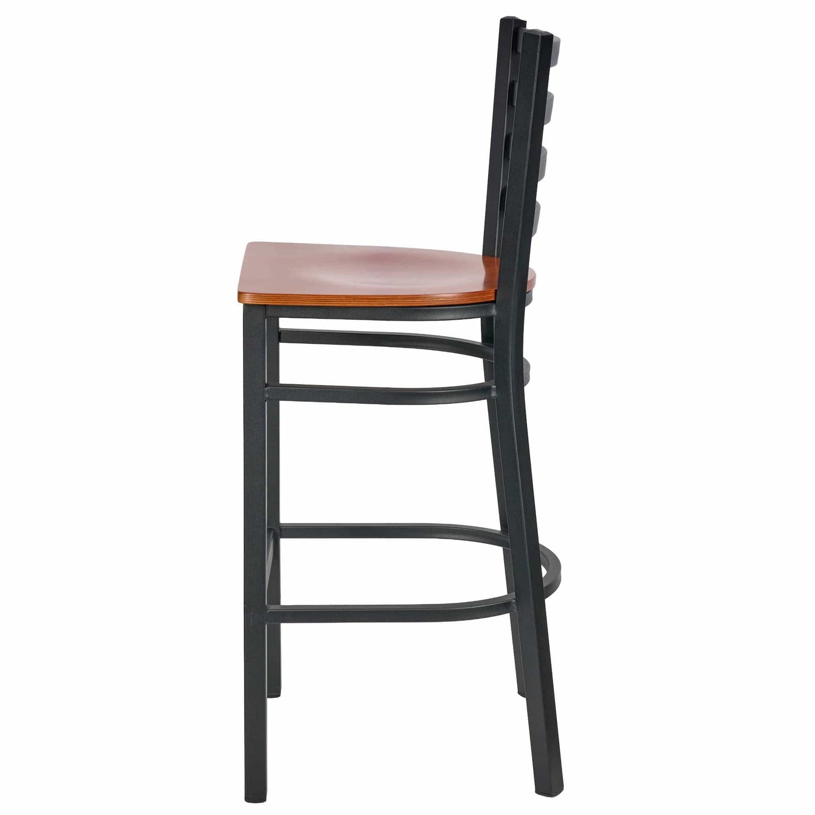 Chivari Ladder Back Bar Stool with Black Frame and Cherry Wood Seat BLMBWCW-ZF-KT