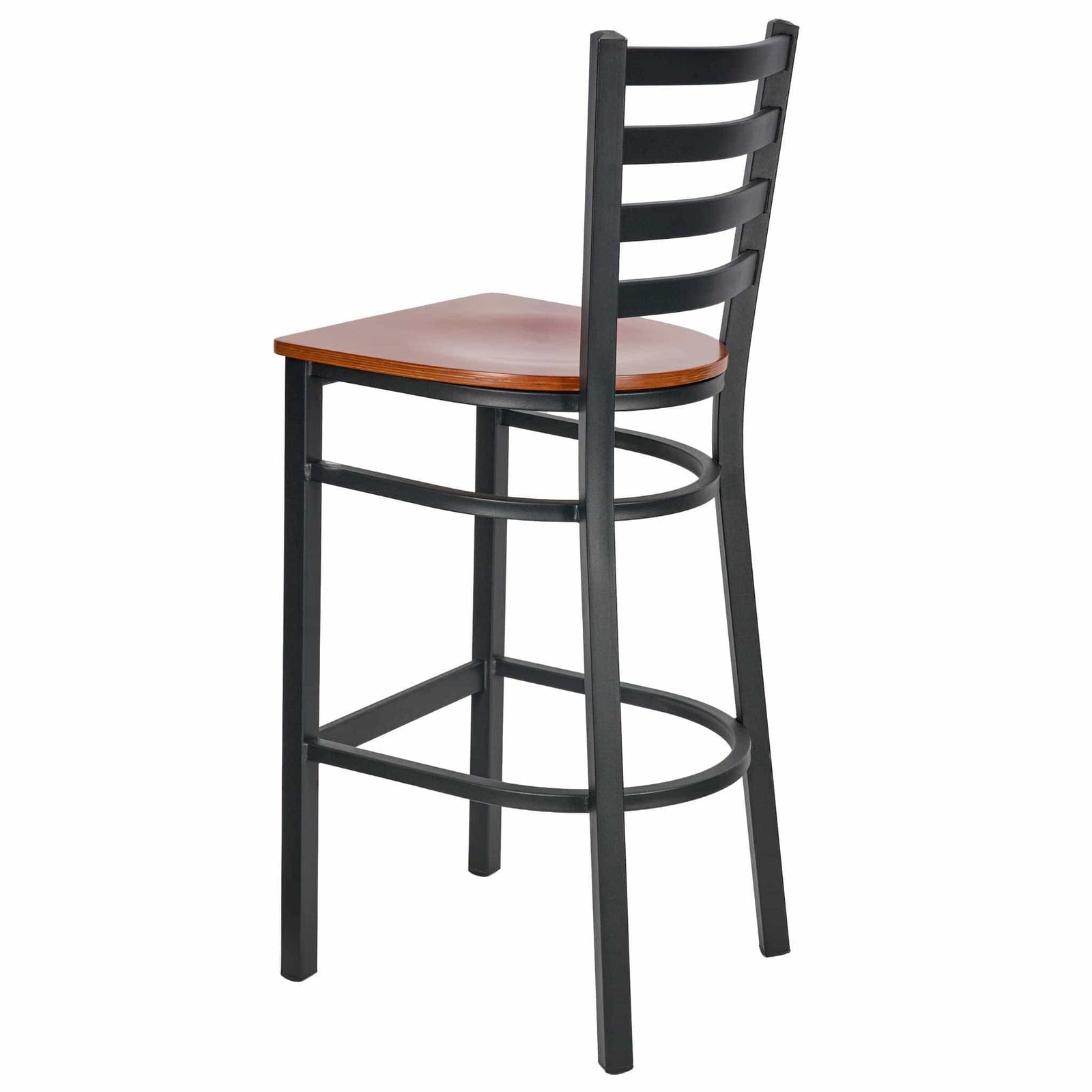 Chivari Ladder Back Bar Stool with Black Frame and Cherry Wood Seat BLMBWCW-ZF-KT