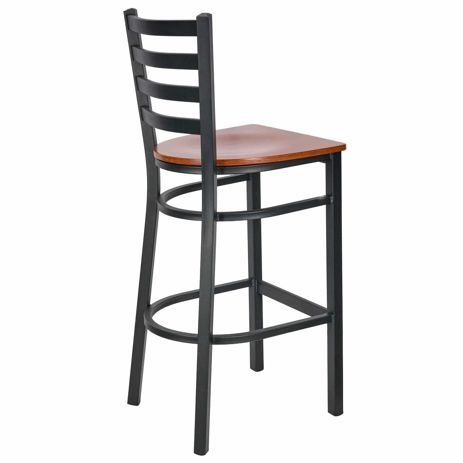 Chivari Ladder Back Bar Stool with Black Frame and Cherry Wood Seat BLMBWCW-ZF-KT