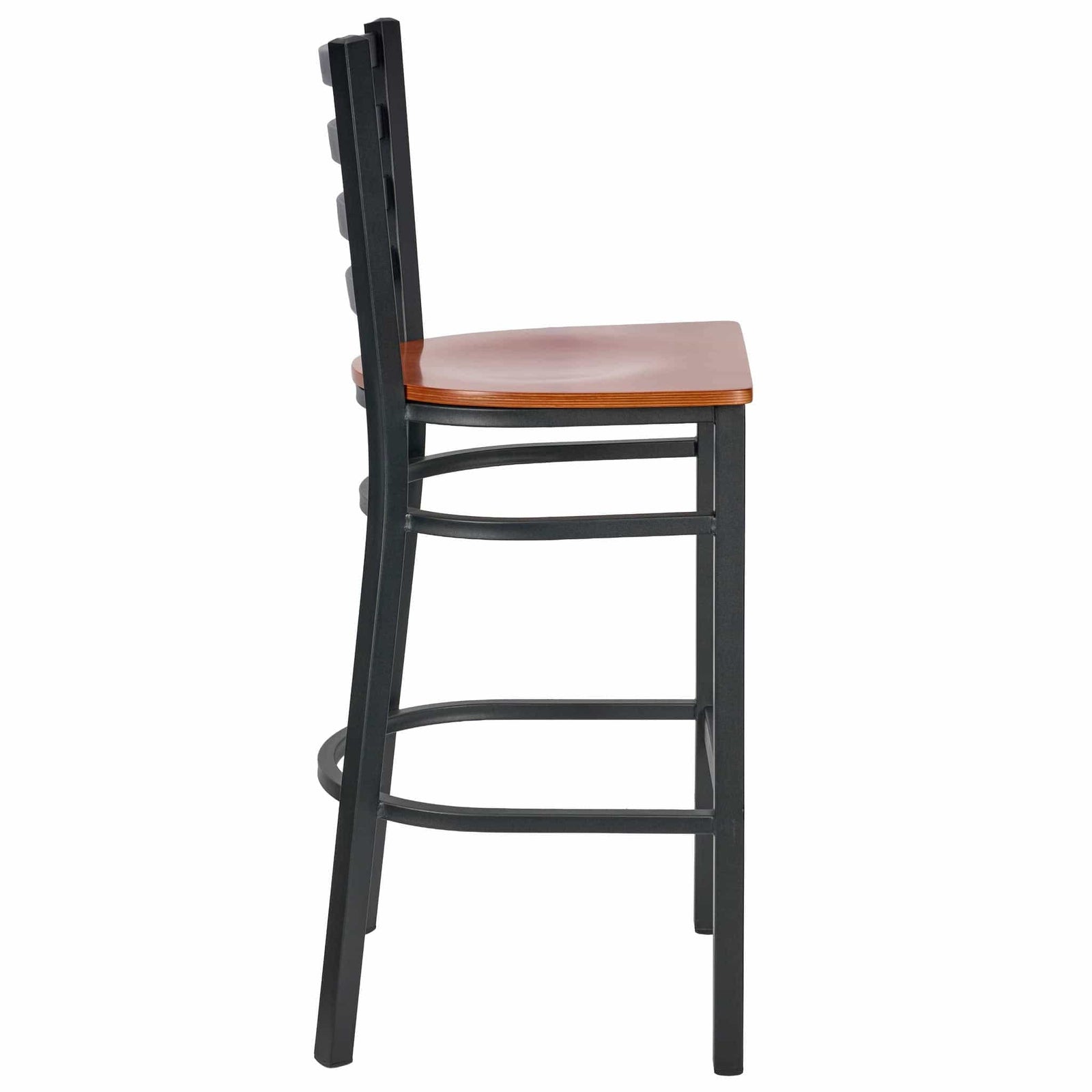 Chivari Ladder Back Bar Stool with Black Frame and Cherry Wood Seat BLMBWCW-ZF-KT