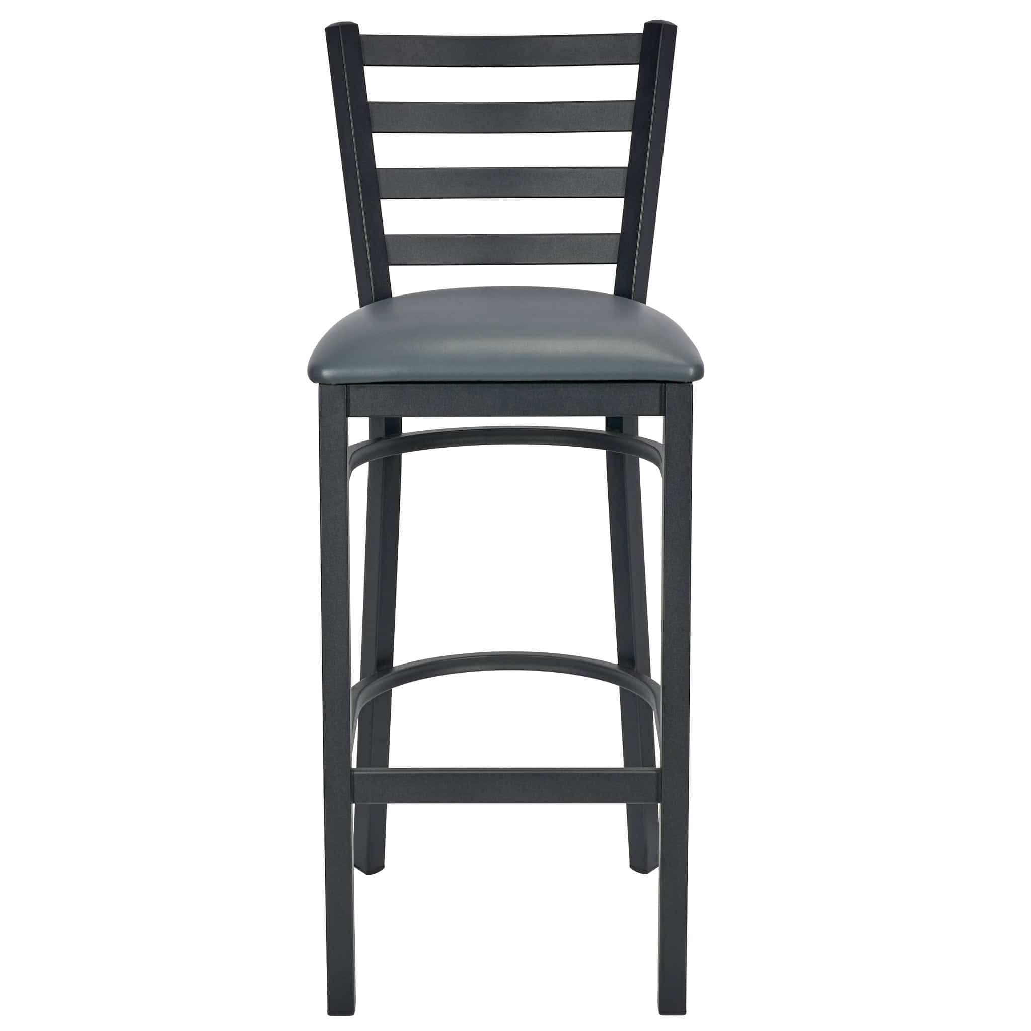 Chivari Ladder Back Bar Stool with Black Frame and Dark Gray Vinyl Seat BLMBVDG-ZF-KT
