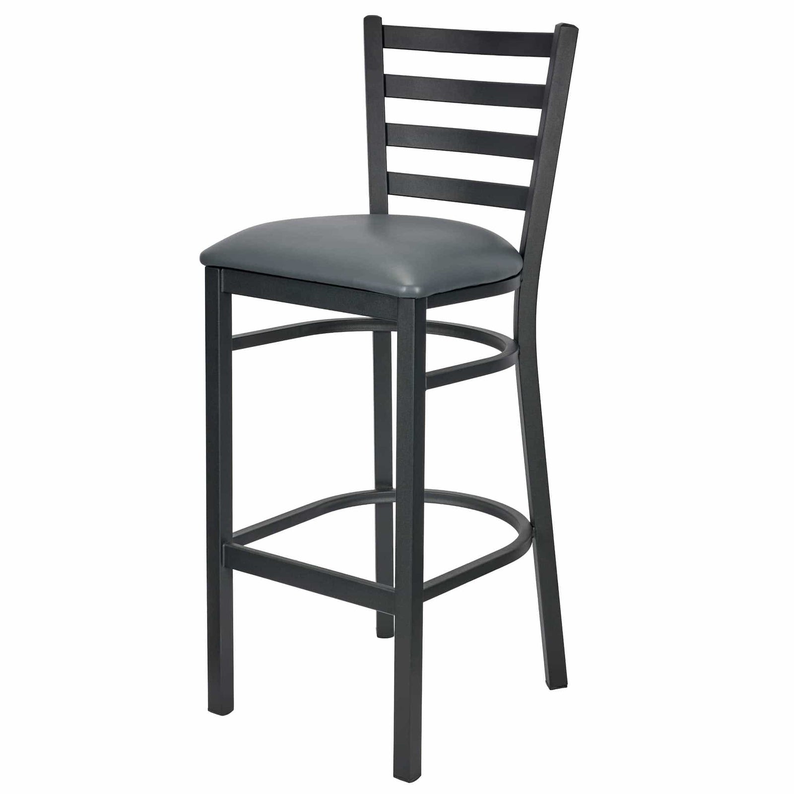 Chivari Ladder Back Bar Stool with Black Frame and Dark Gray Vinyl Seat BLMBVDG-ZF-KT