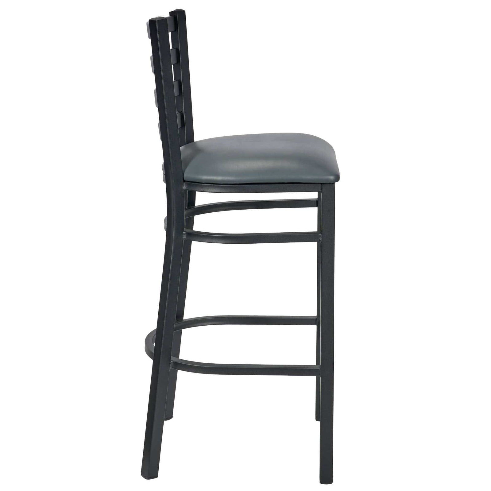 Chivari Ladder Back Bar Stool with Black Frame and Dark Gray Vinyl Seat BLMBVDG-ZF-KT