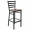 Ladder Back Bar Stool with Black Frame and Dark Wood Seat