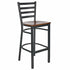 Ladder Back Bar Stool with Black Frame and Dark Wood Seat