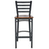 Ladder Back Bar Stool with Black Frame and Dark Wood Seat