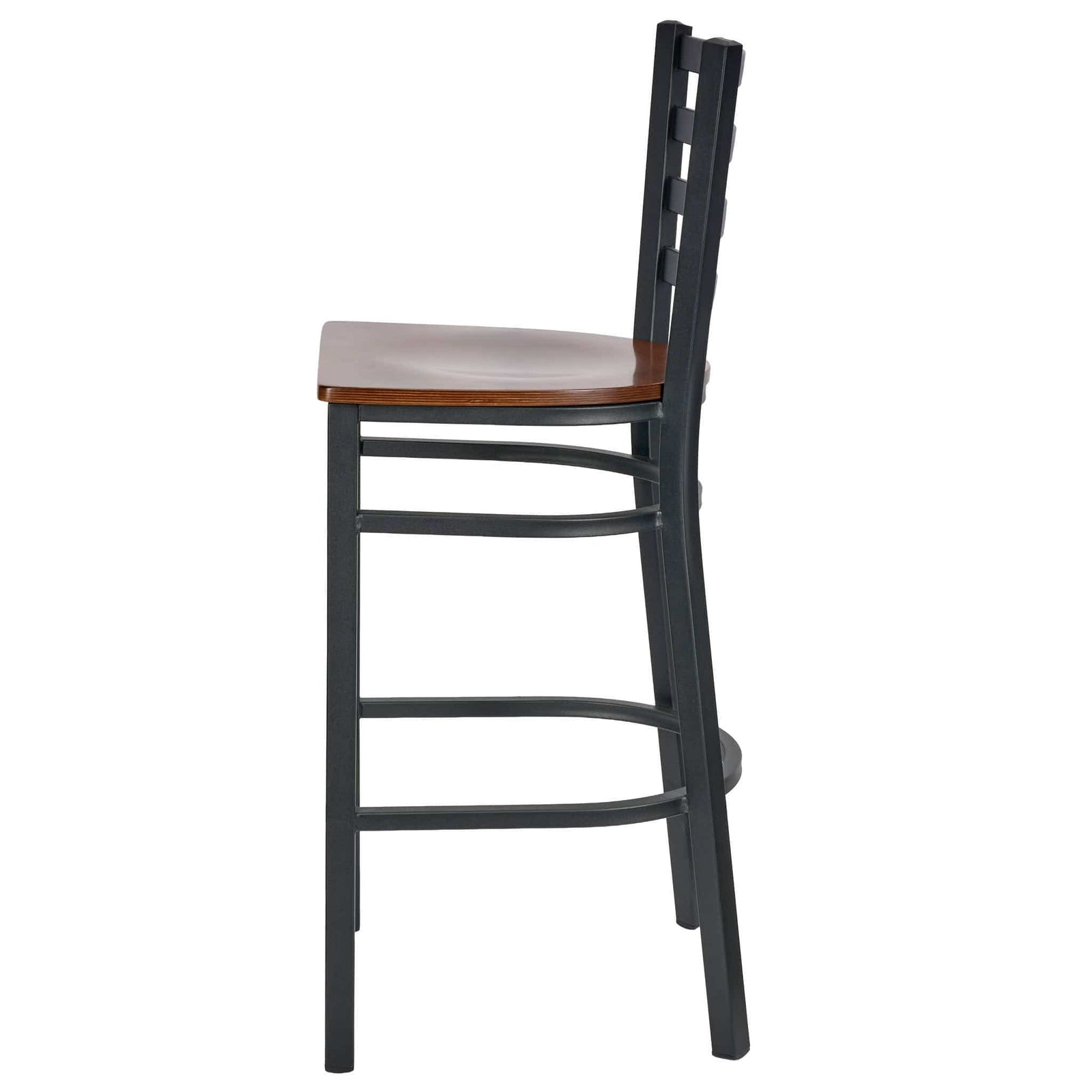 Ladder Back Bar Stool with Black Frame and Dark Wood Seat