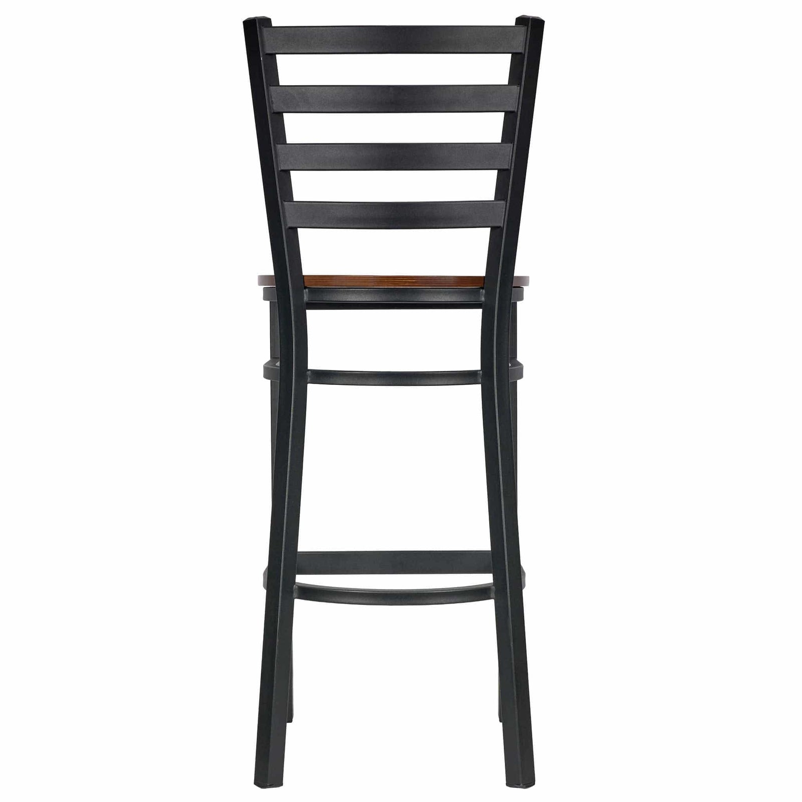 Ladder Back Bar Stool with Black Frame and Dark Wood Seat