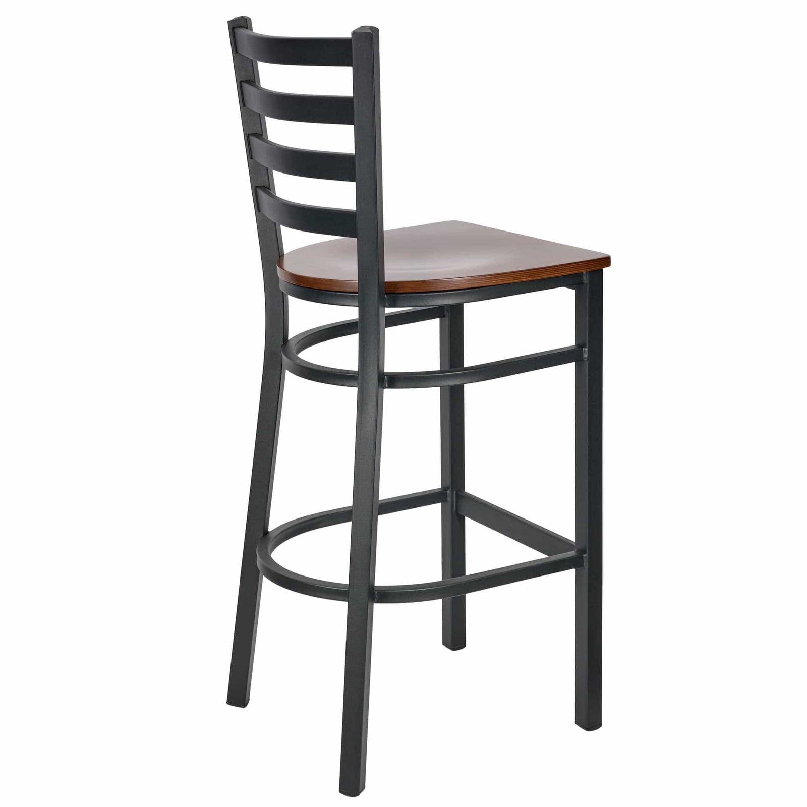 Ladder Back Bar Stool with Black Frame and Dark Wood Seat