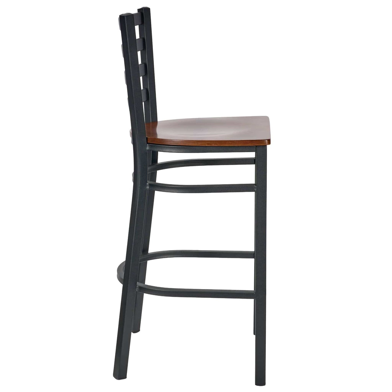 Ladder Back Bar Stool with Black Frame and Dark Wood Seat