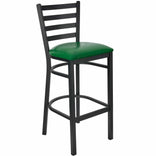 Ladder Back Bar Stool with Black Frame and Green Vinyl Seat