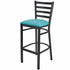 Chivari Ladder Back Bar Stool with Black Frame and Light Blue Vinyl Seat BLMBVLBL-ZF-KT