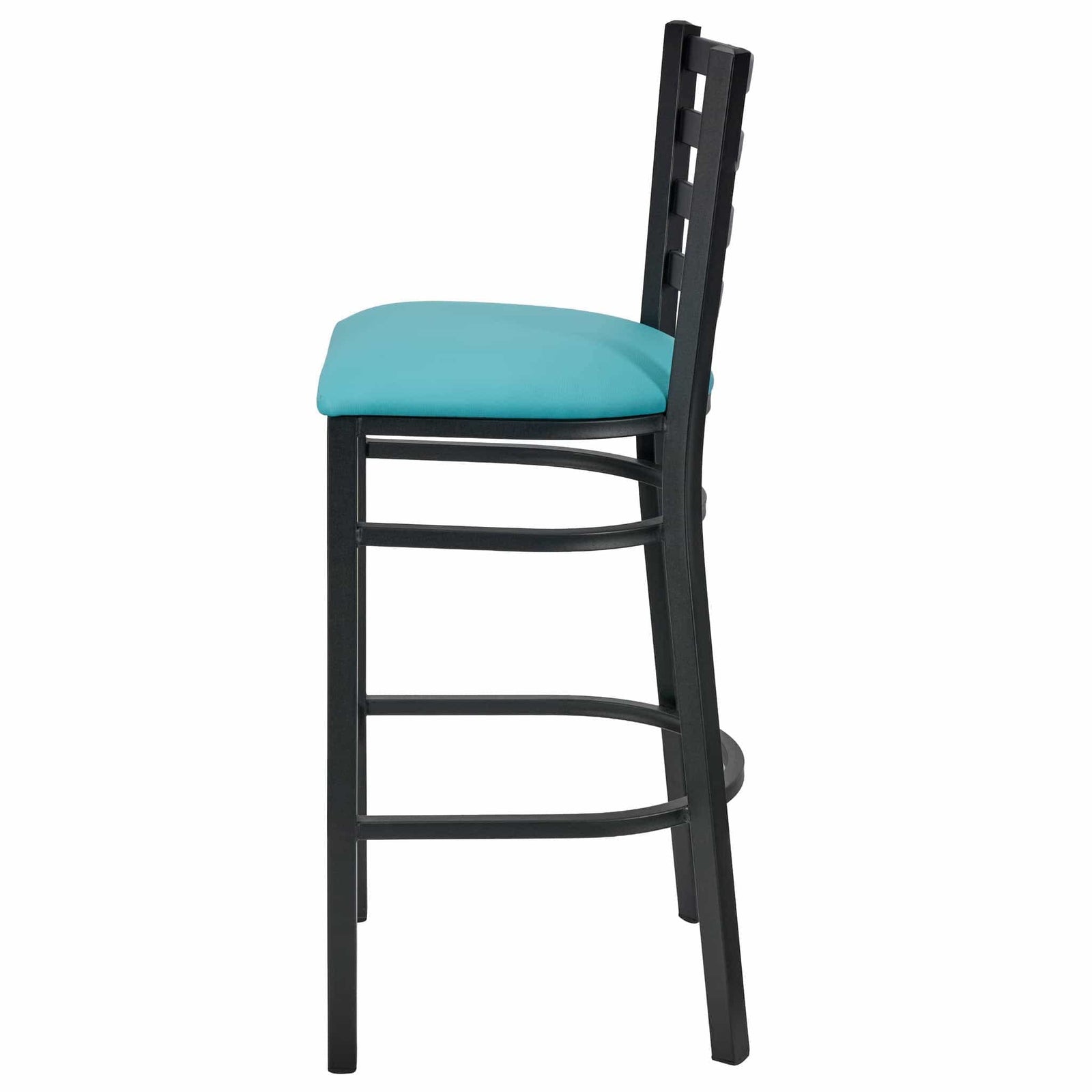 Chivari Ladder Back Bar Stool with Black Frame and Light Blue Vinyl Seat BLMBVLBL-ZF-KT